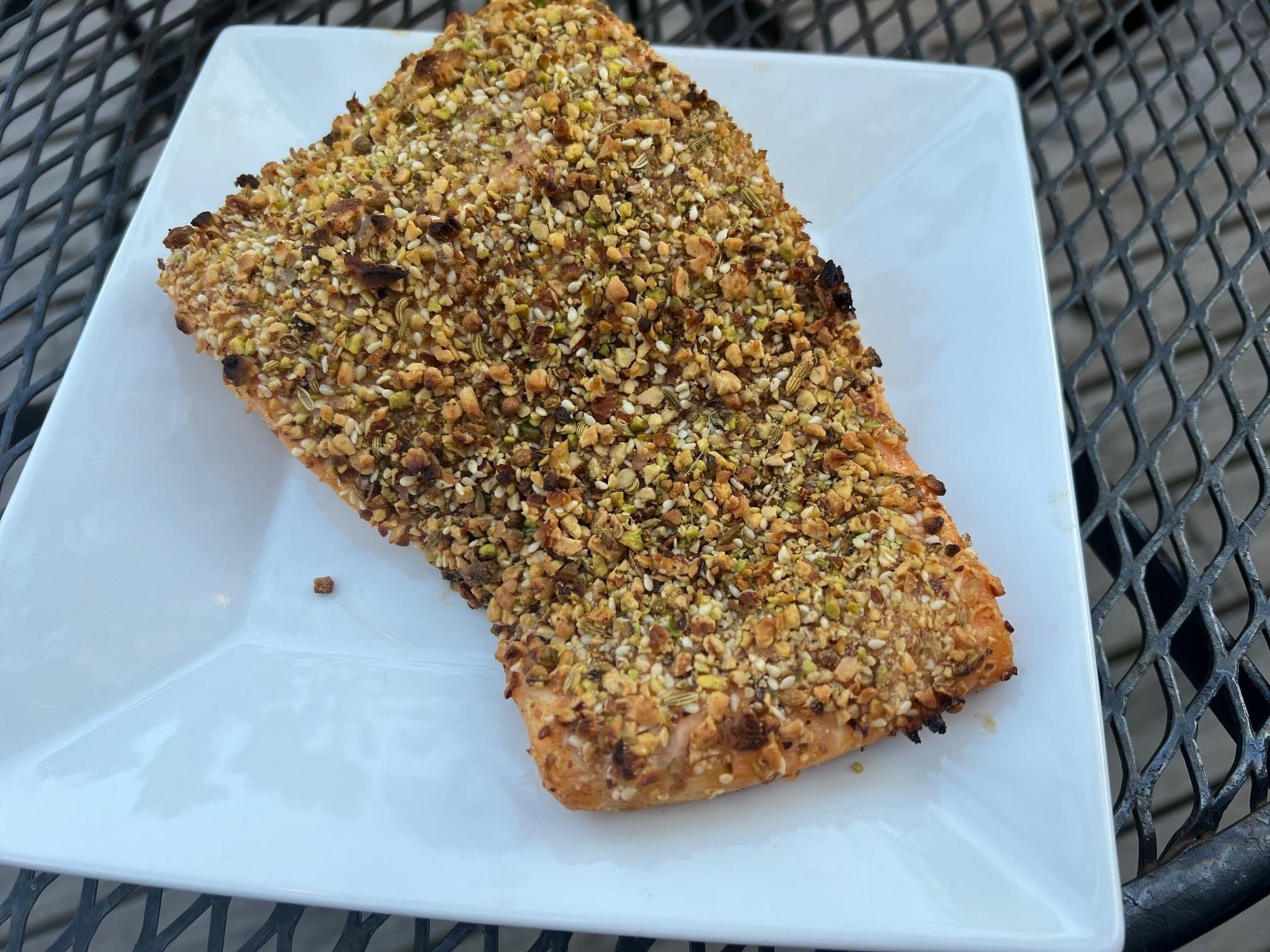 Grilled salmon with dukkah