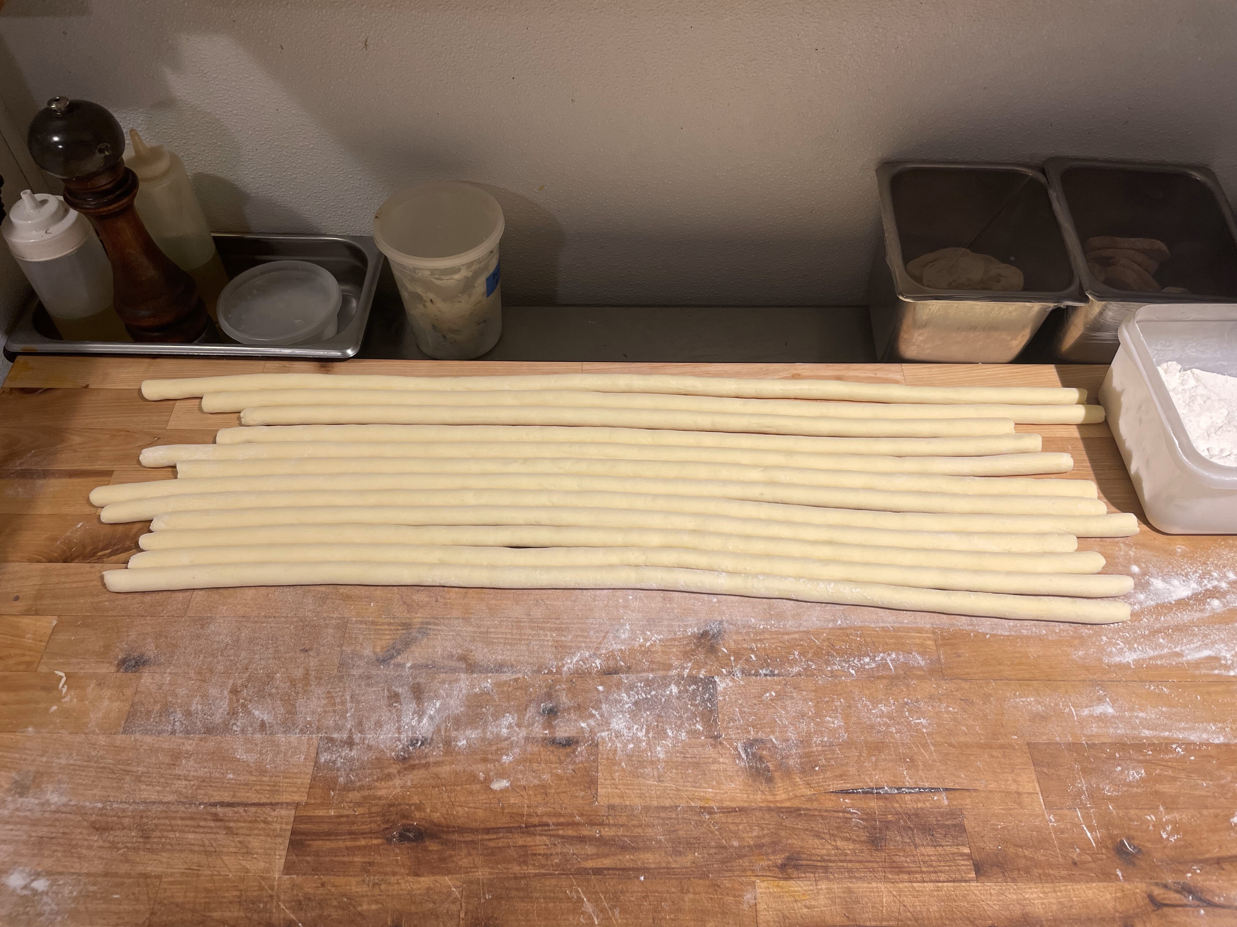 Many long gnocchi ropes