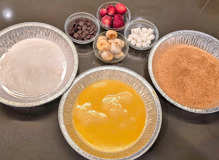 Ingredients and breading station