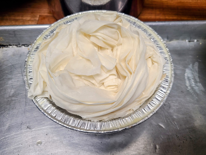 Phyllo sheets in pan