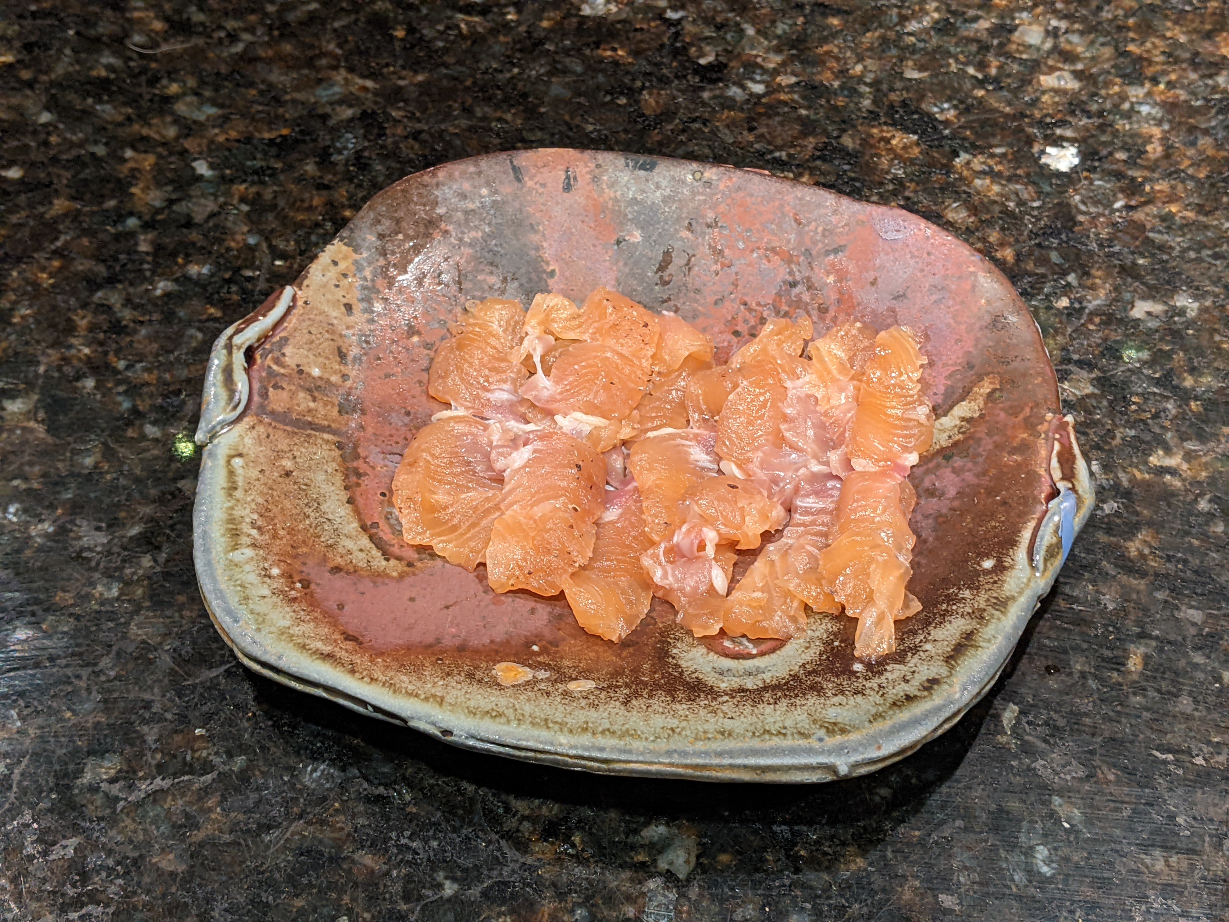 Plated cured salmon