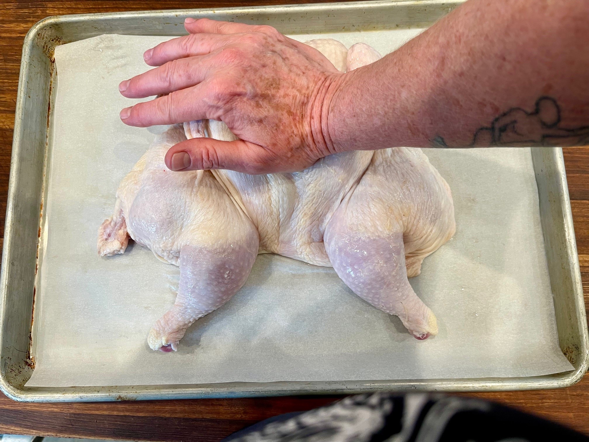 Press down on chicken