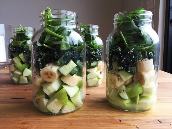 green smoothie jars