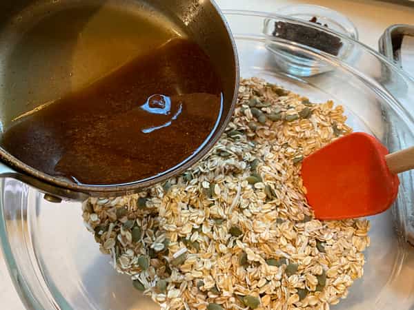 Pour syrup on granola
