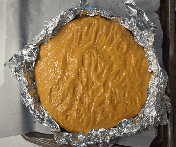 Tart with filling and foil