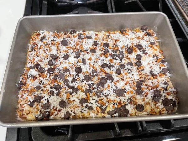 Coconut, chocolate nuts added to bars