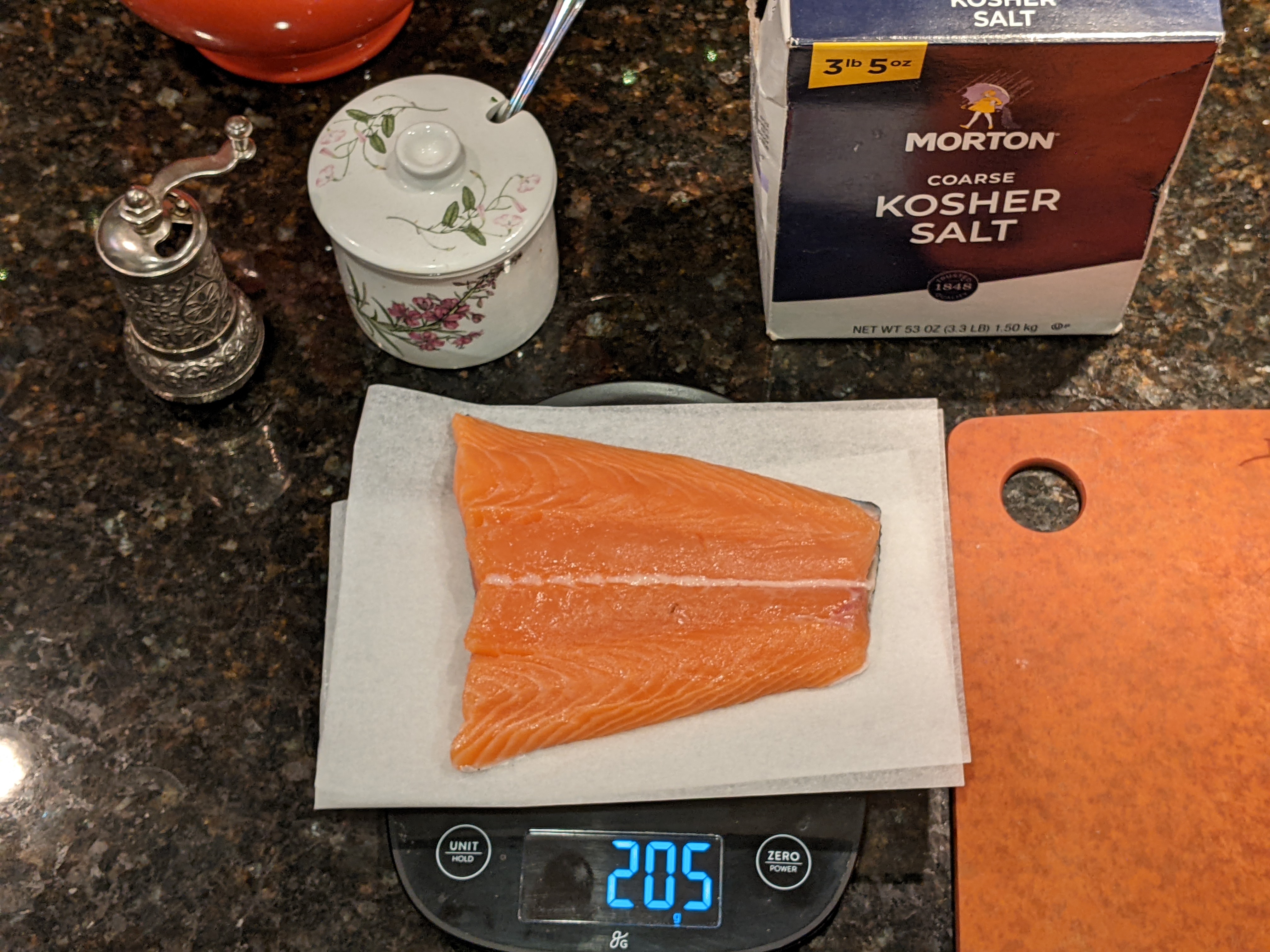Weighing salmon
