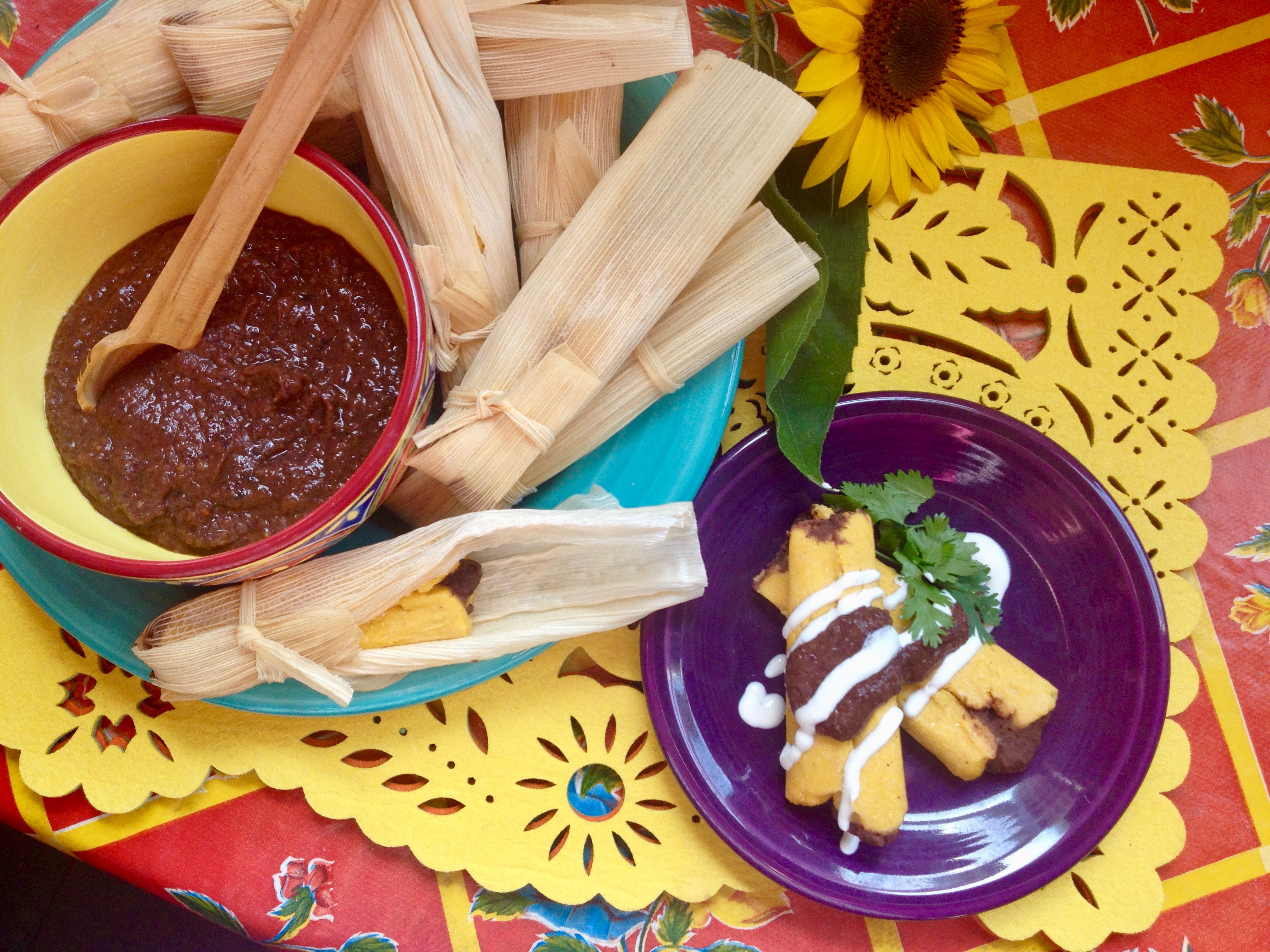 Pumpkin Tamales with Black Bean “Mole”