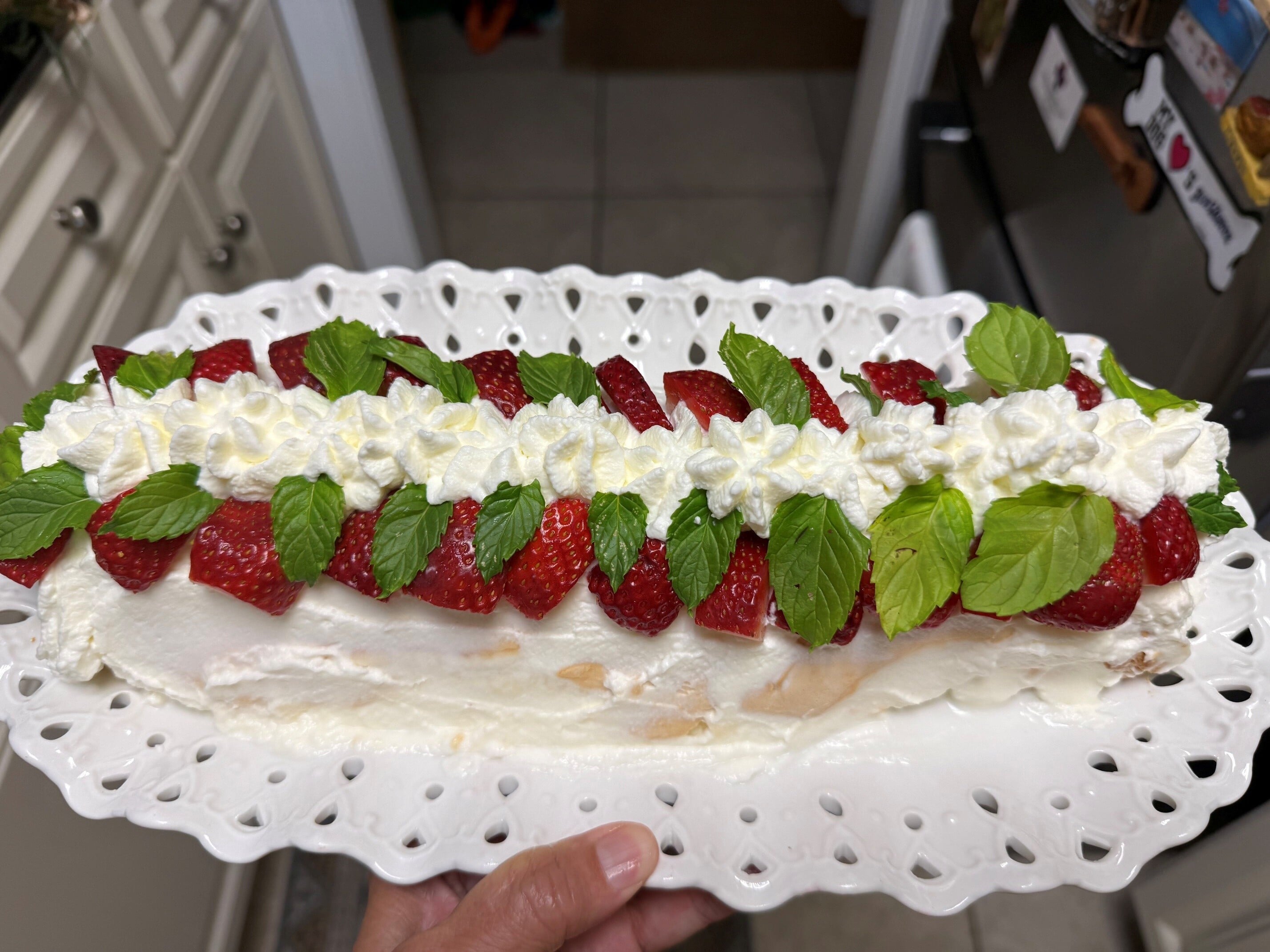 Meringue Roulade with Strawberries, Elderflower Cream and Strawberry Sauce