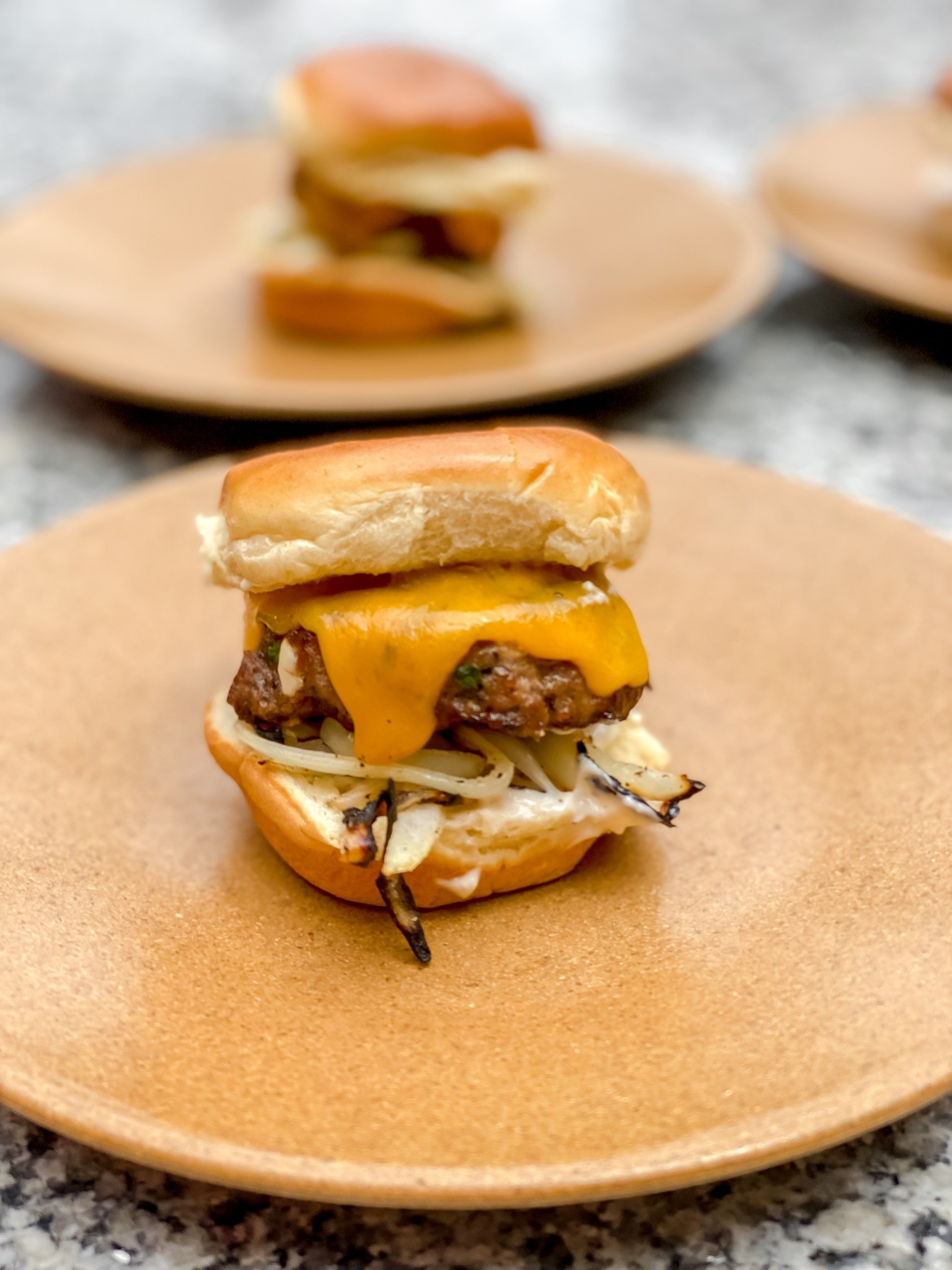 Sirloin Burgers with Bacon, Cheddar Cheese and Grilled Onions