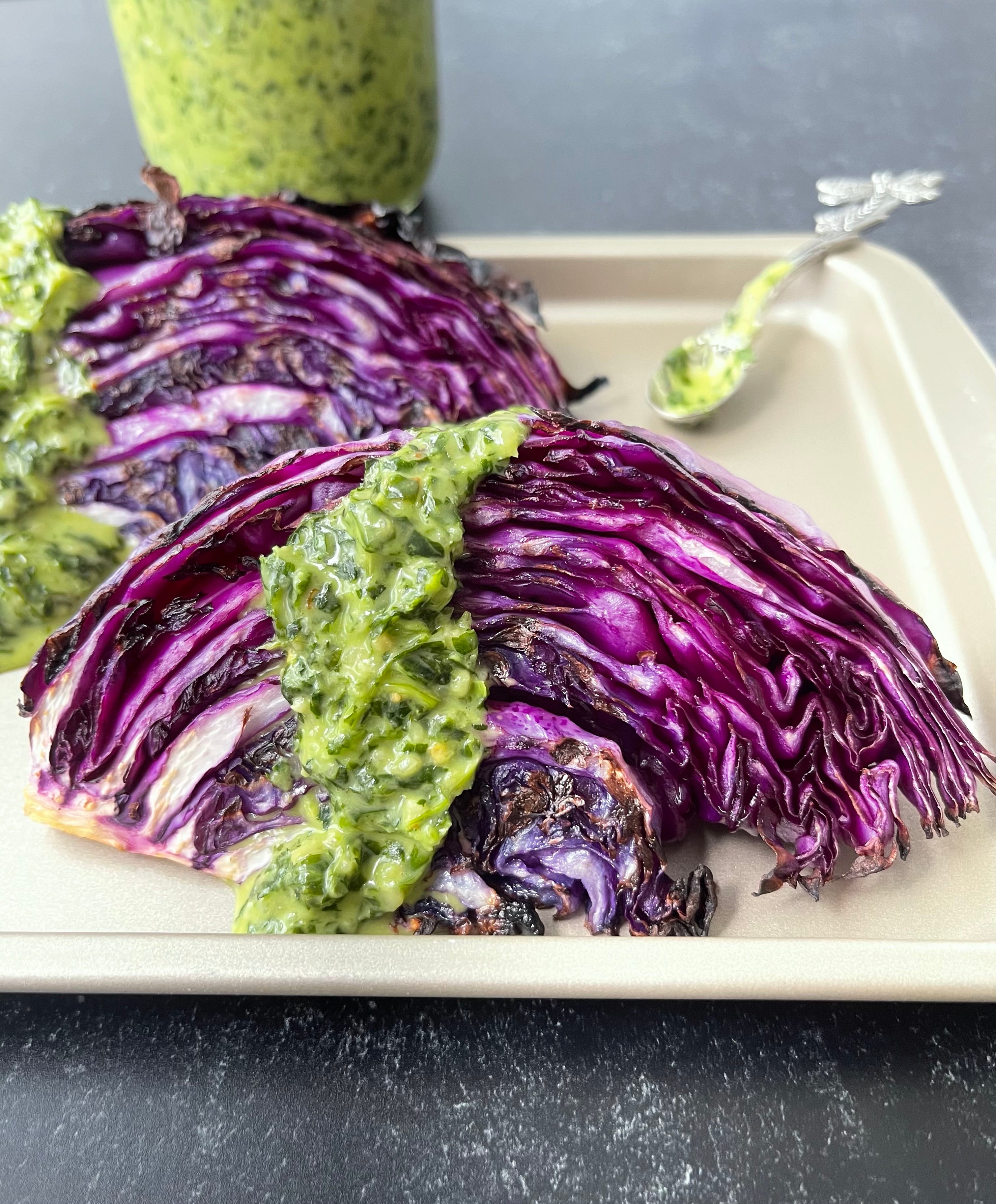 Grilled Cabbage with Green Sauce