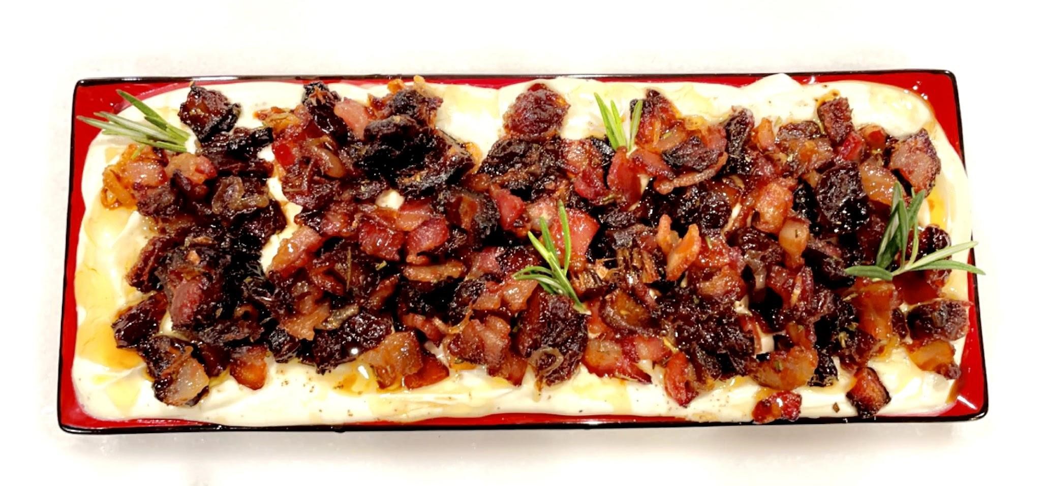 Whipped Goat Cheese with Warm Bacon and Dates