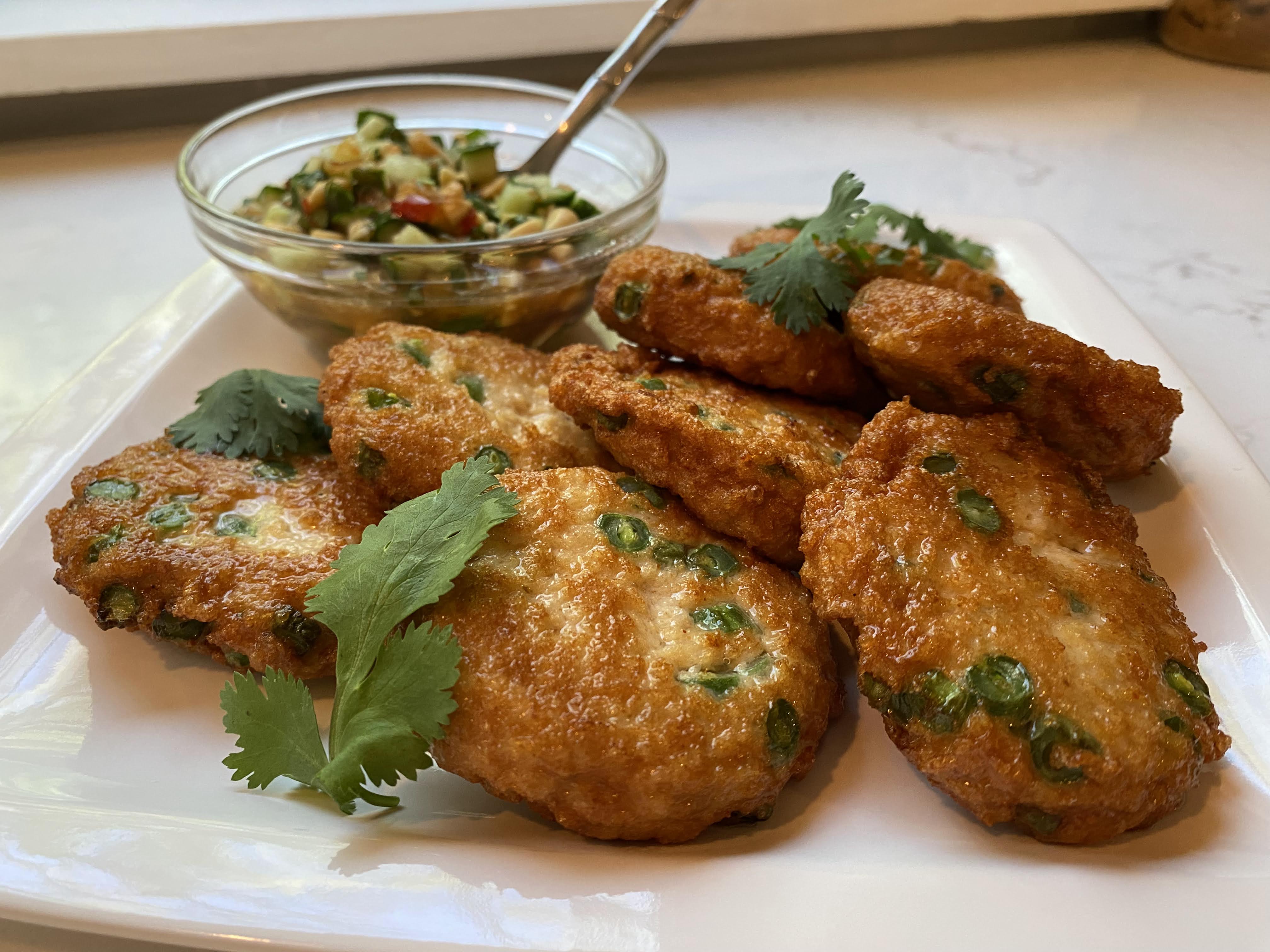 Tod Mun Pla (Thai Fish Cakes) with Sweet and Spicy Cucumber Relish