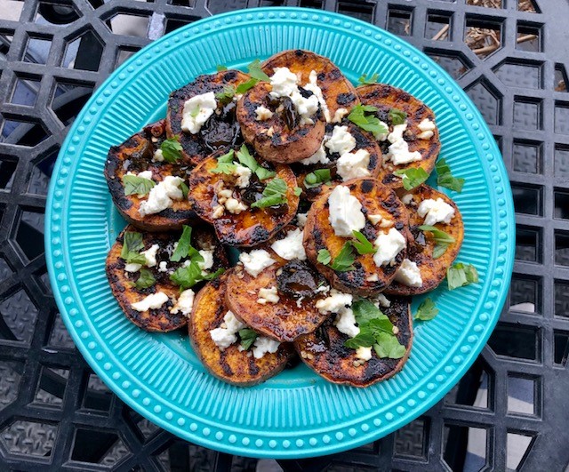 Sweet and Spicy Grilled Sweet Potatoes with Feta