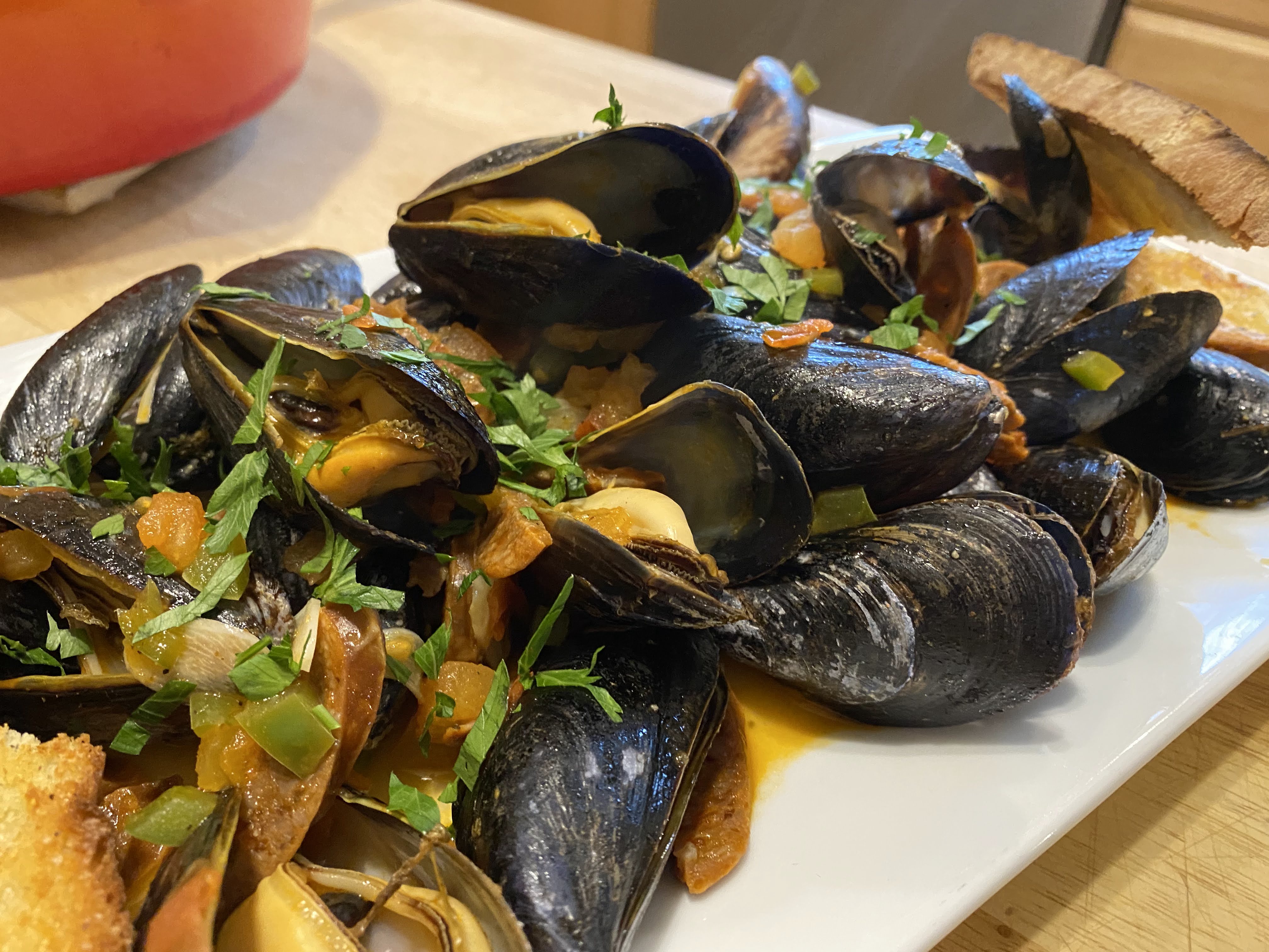 Steamed Mussels with Chorizo and Tomatoes
