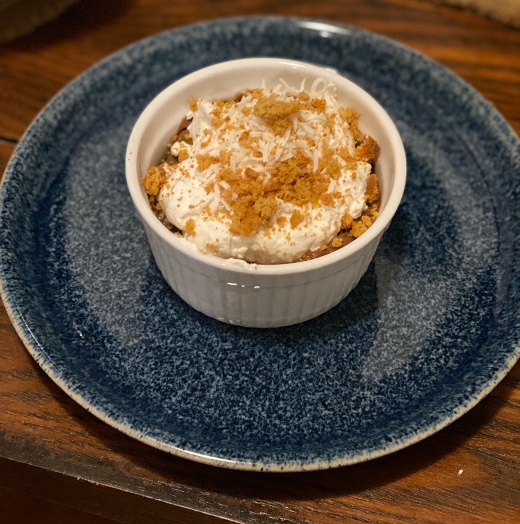 Mocha Pudding with Ginger Snap Cookie Crumble