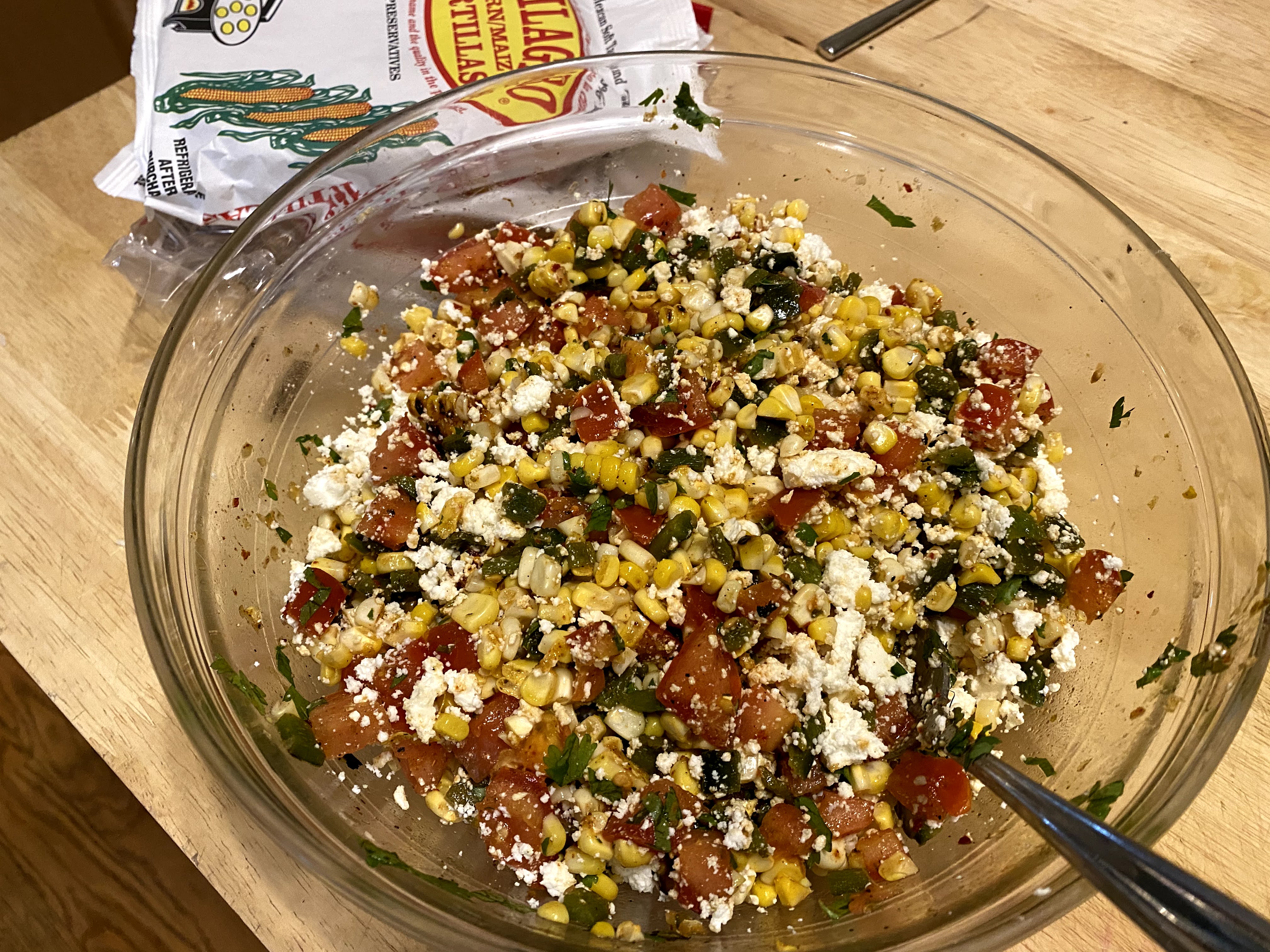 Grilled Corn Salad with Tomatoes, Roasted Poblano Peppers and Queso Fresco