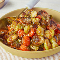 Roasted Brussels Sprouts and Carrots with Maple-Mustard Glaze