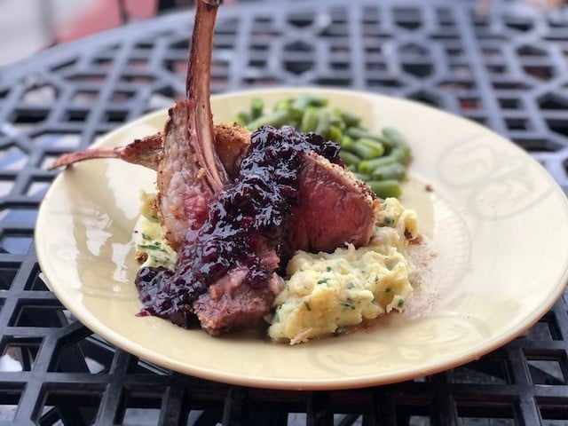 Garlic Herb Crusted Rack of Lamb with Blueberry Balsamic Sauce